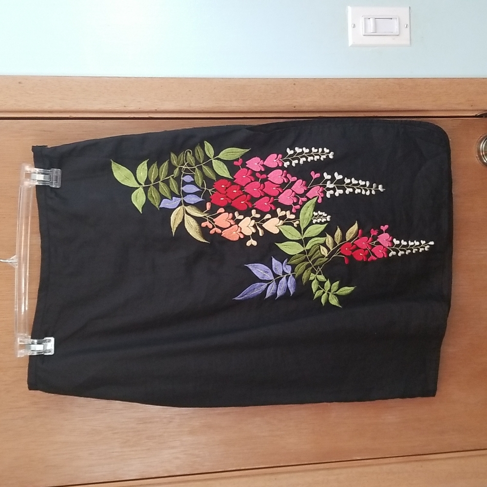 French Connection Floral Embroidered Midi Skirt Sz 10